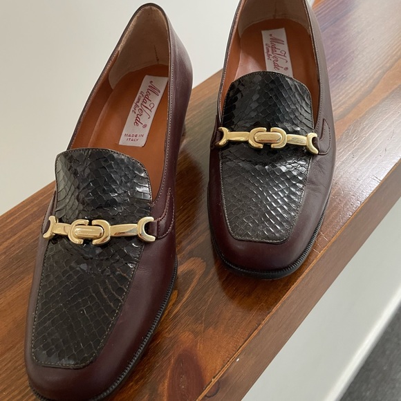 Brown and snakeskin Italian loafers 6 1/2 - Picture 5 of 13